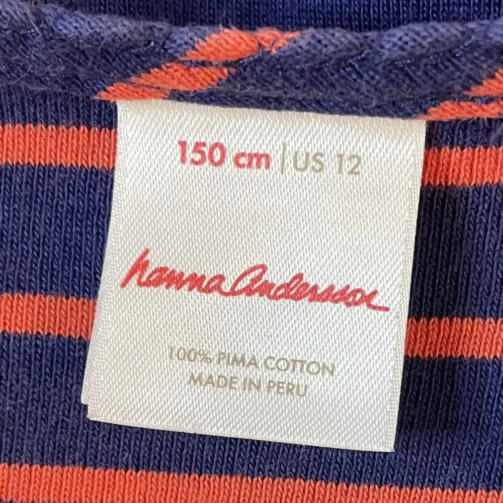 Hanna Andersson Striped Heart Long Sleeve Top Pima Cotton Size 12 150cm